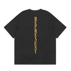 Represent Retro Watercolor Angel Front Print Vertical Gold Letter Back Logo Boxy Fit Loose Short Sleeve Top Men Women Street Fashion