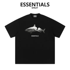 Essentials Broken Shark Print Heavyweight Cotton T‑Shirt Boxy Loose Fit Casual Tee