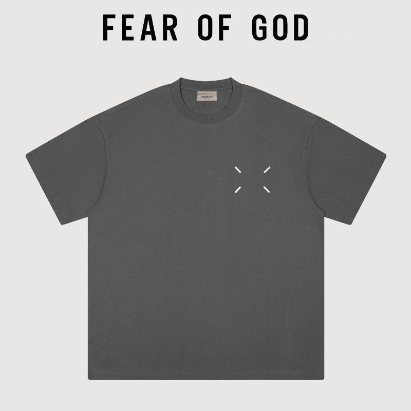 Essentials Minimal Cross Graphic Heavyweight Cotton T‑Shirt Boxy Loose Fit Men Tee