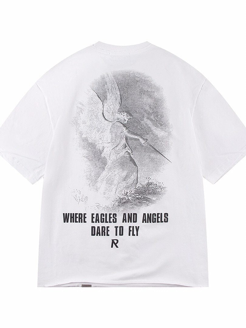 Represent Retro Sketch Angel Graphic Letter Logo Washed Streetwear Short Sleeve Tee