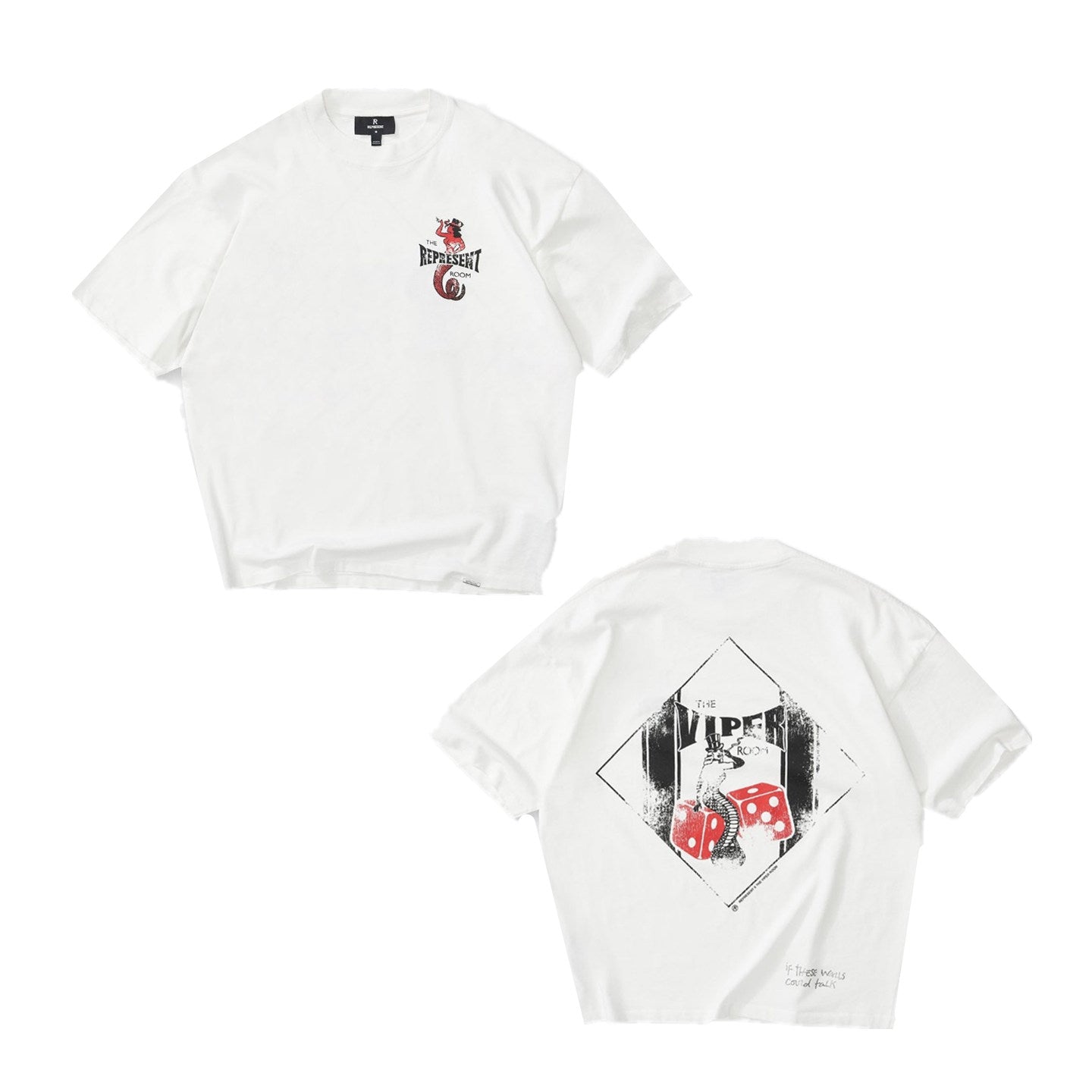 Represent Vintage Washed White Viper Room Snake Dice Dual Sided Graphic T-Shirt Heavyweight Oversized Retro Rock Bar Streetwear Tee