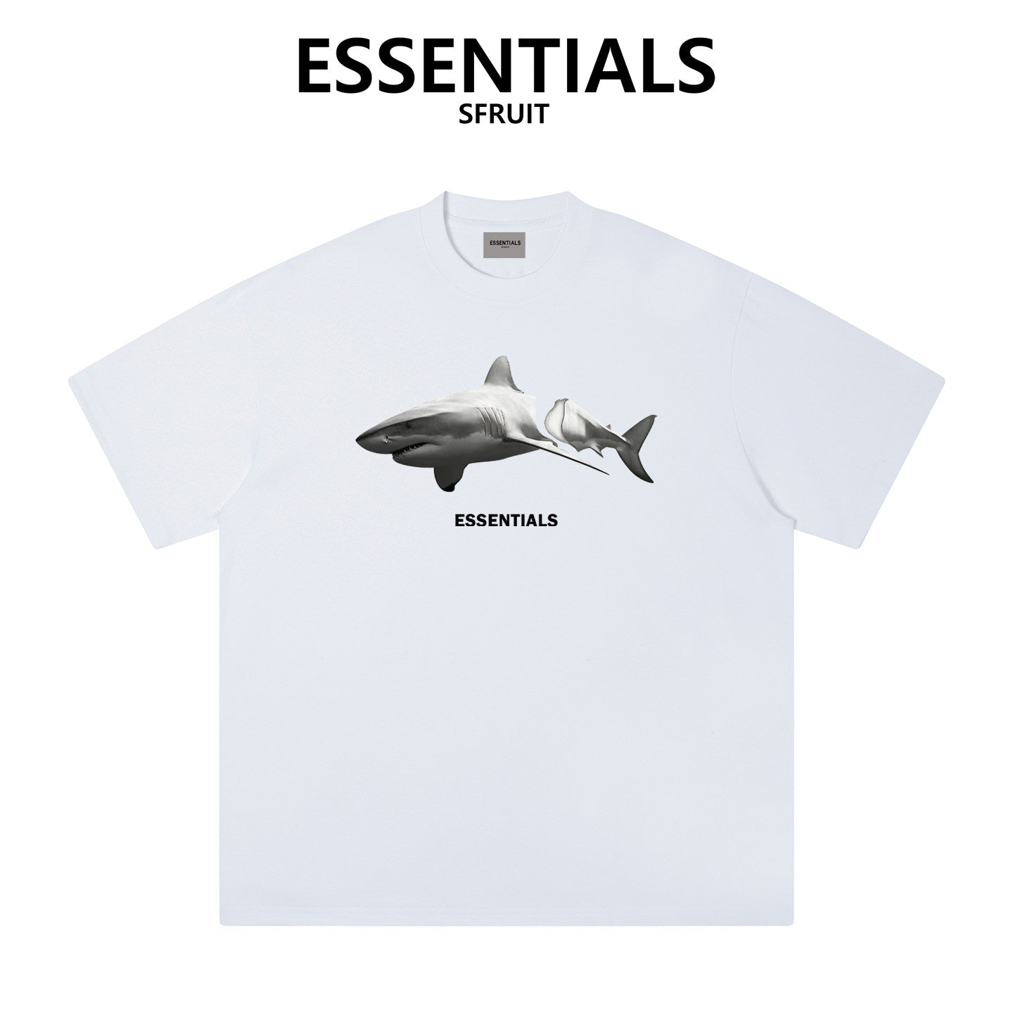 Essentials Broken Shark Print Heavyweight Cotton T‑Shirt Boxy Loose Fit Casual Tee