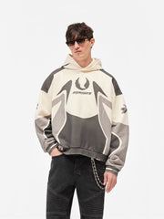 Represent Buster x Belstaff Collaboration Motorcycle Color Block Racing Hoodie, Vintage Oversized Loose Streetwear Pullover Hoodie for Men