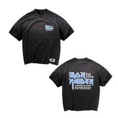 Represent Vintage Washed Black Iron Maiden 50th Anniversary Dual Sided Rock Band Graphic T-Shirt Heavyweight Oversized Retro Metal Streetwear Tee