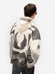 Represent Buster x Belstaff Collaboration Motorcycle Color Block Racing Hoodie, Vintage Oversized Loose Streetwear Pullover Hoodie for Men