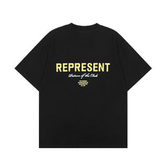 Represent Minimal Chest Script Logo Back Big Text Vintage Washed Crew Neck Boxy Fit Casual Top for Men Women