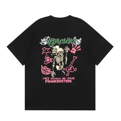 Represent Retro Horror Skeleton Graphic Heavy Cotton Crew Neck Streetwear Loose Fit Casual Tee