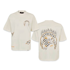 Represent Retro Angel Skull Dual Side Printed Loose Short Sleeve Tee Black & Cream