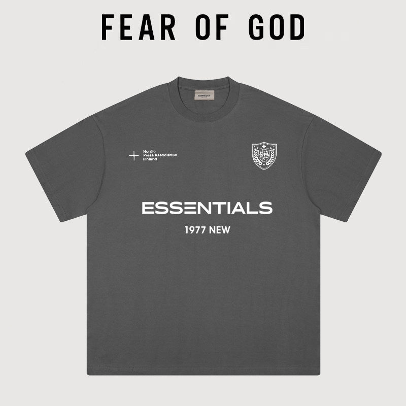 Essentials 1977 Shield Badge Multi‑Print Boxy Fit Heavy Cotton Streetwear Tee