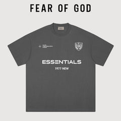 Essentials 1977 Shield Badge Multi‑Print Boxy Fit Heavy Cotton Streetwear Tee