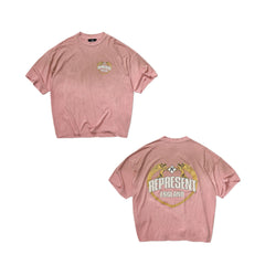 Represent Vintage Washed Pink Gradient Dual-Sided Angel Crest England Graphic T-Shirt Heavyweight Oversized Retro British Streetwear Tee