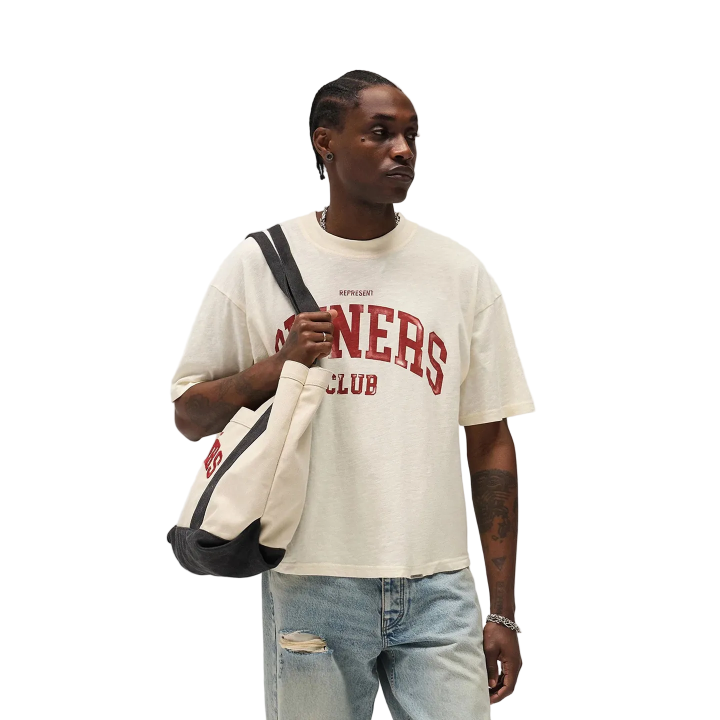 Represent Buster Owners Club Vintage Spray Print Boxy Short Wide Fit T-Shirt Men Washed Retro American College Oversized Heavy Cotton Streetwear Tee