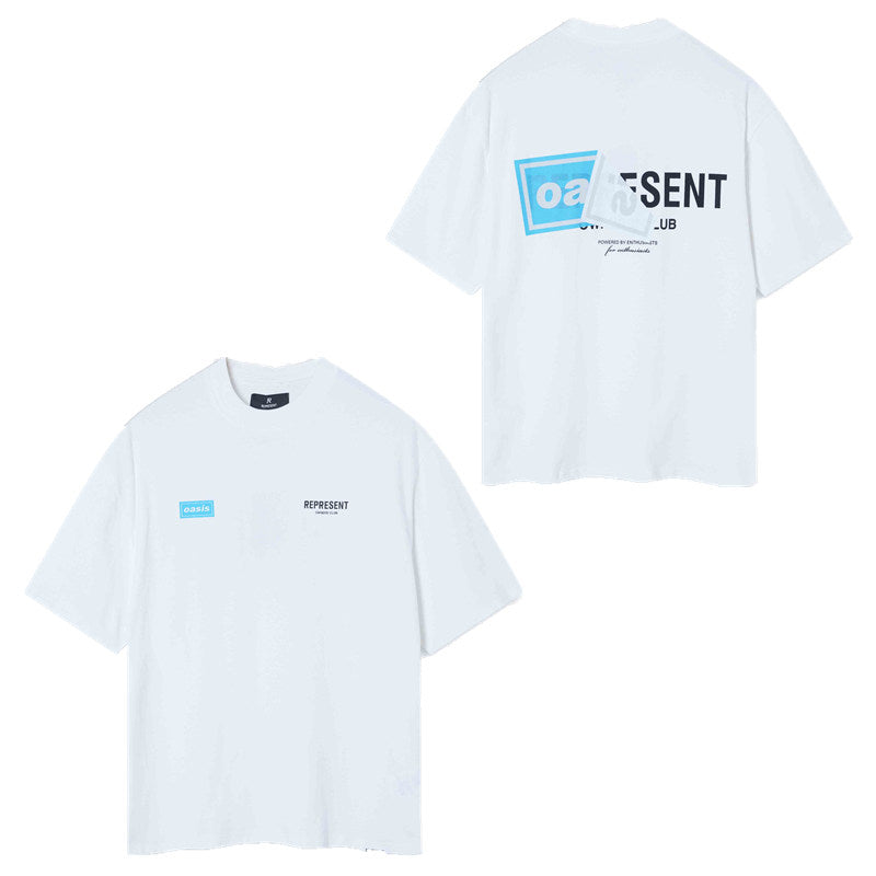 Represent Vintage Washed White Oasis Split Sticker Dual Side Print T-Shirt Heavyweight Oversized British Retro Casual Streetwear Tee