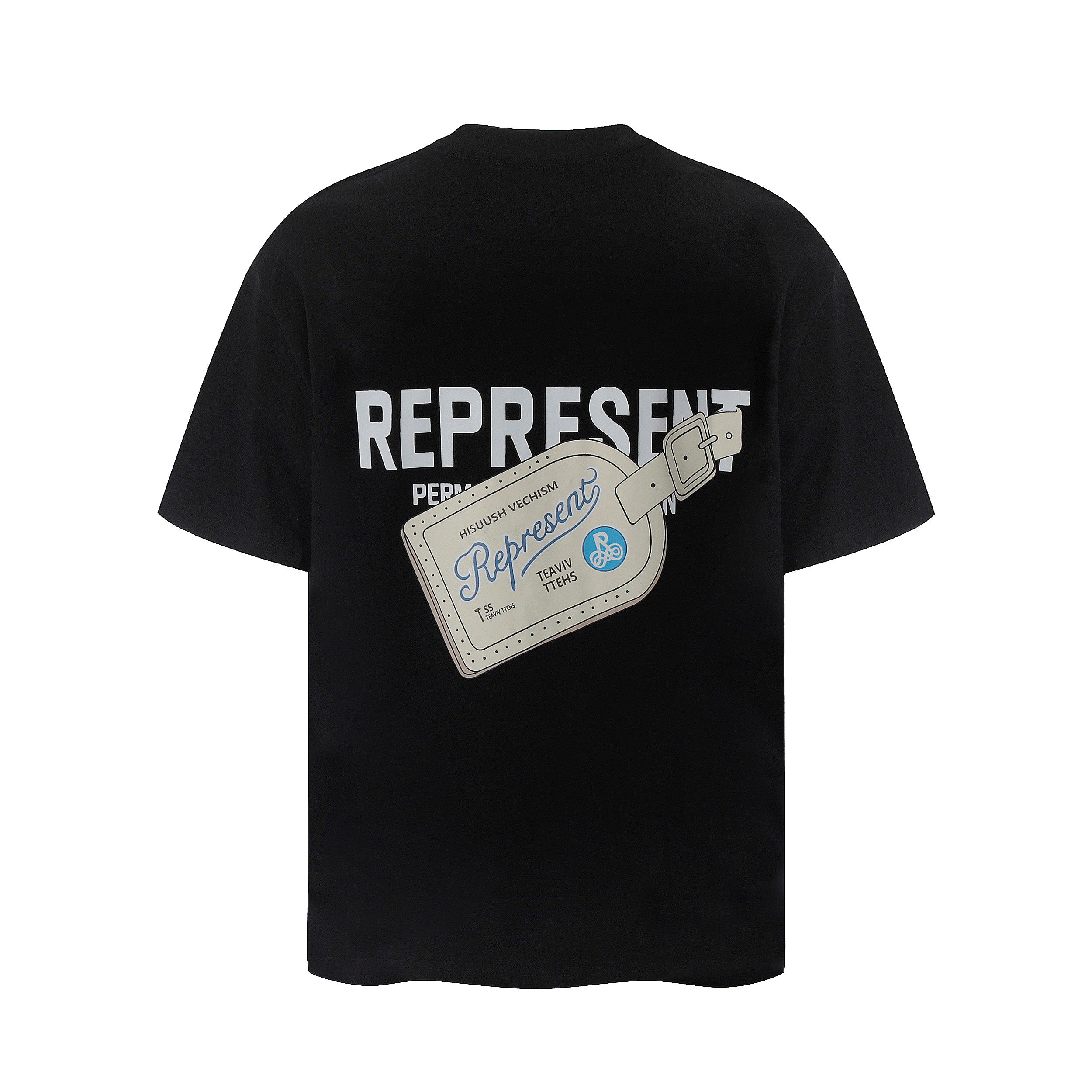 Represent Luggage Tag Graphic Double‑Sided Print Oversized Heavy Cotton Crew Neck T‑Shirt Unisex Streetwear Tee Black & Off‑White Two Colors