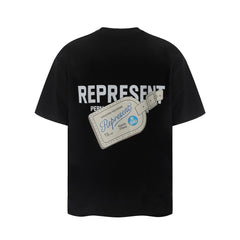 Represent Luggage Tag Graphic Double‑Sided Print Oversized Heavy Cotton Crew Neck T‑Shirt Unisex Streetwear Tee Black & Off‑White Two Colors